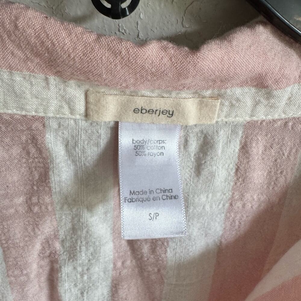 Eberjey Pink White Stripe Lightweight Long Sleeve Button Down Pajama Top Women S - Picture 4 of 5